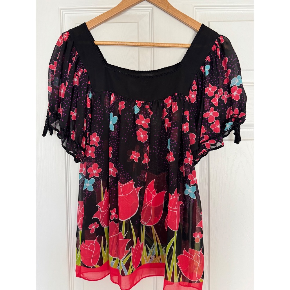 Y2K Size M Nicole Miller Floral Tulip Print Vintage Coquette Chic